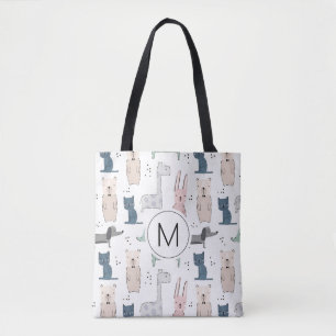 Cute Pastel Baby Animal Pattern Tote Bag