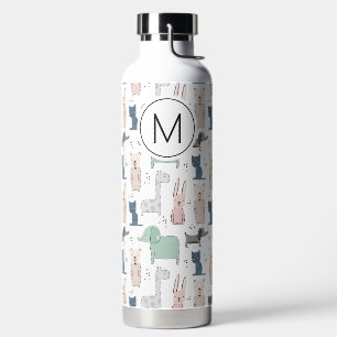 Cute Pastel Baby Animal Pattern Water Bottle