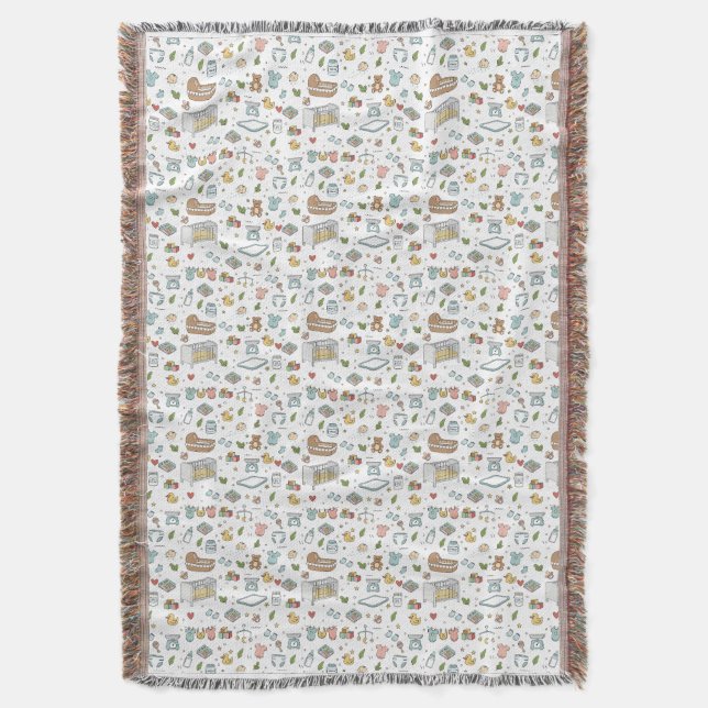 Cute Pastel Baby Nursery Pattern Throw Blanket (Front Vertical)