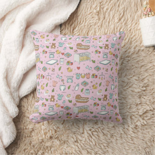 Cute Pastel Baby Nursery Pattern Throw Pillow