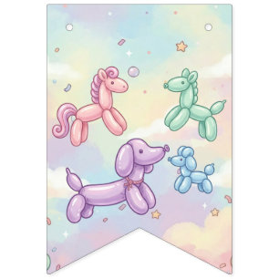 Cute Pastel Balloon Animal Birthday Girl Bunting Flags