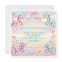 Cute Pastel Balloon Animal Birthday Girl 
