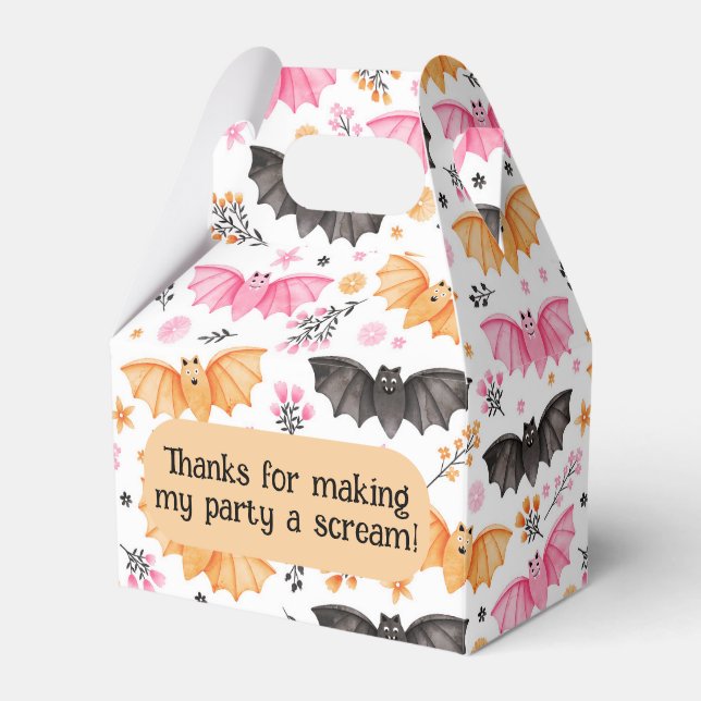 Cute Pastel Bats Halloween and Florals Favor Box (Front Side)