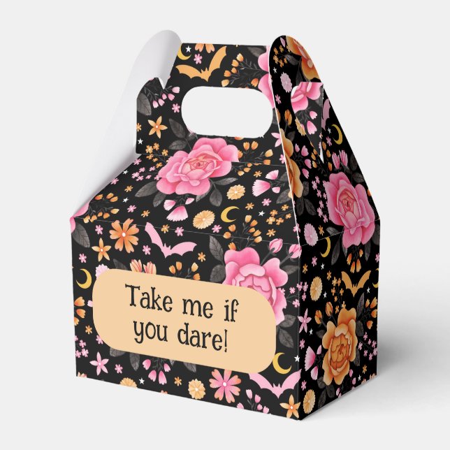 Cute Pastel Bats Halloween and Florals Favor Box (Front Side)