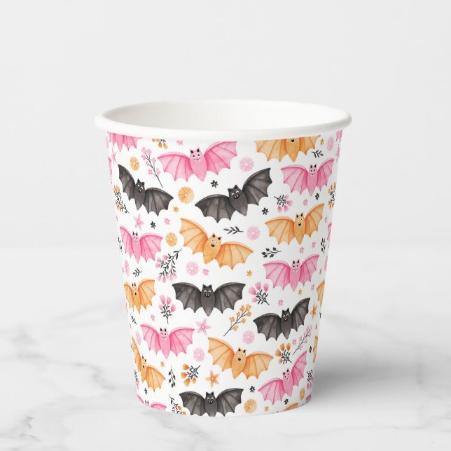 Cute Pastel Bats Halloween Paper Cups (Front)