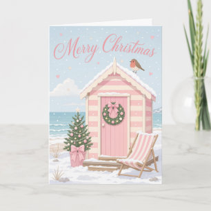 Cute Pastel Beach Hut Christmas Scene Card