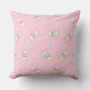Cute Pastel Bear and Geometric Shapes Seamless  Throw Pillow