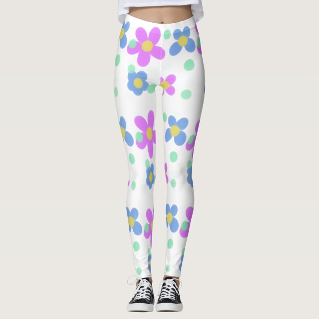 Cute Pastel Big Flower Imprimer leggings (Devant)
