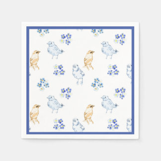 Cute pastel birds and floral seamless pattern napkin