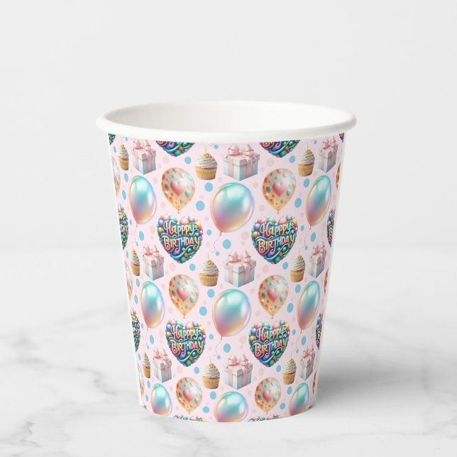 Cute pastel birthday pattern  paper cups (Front)
