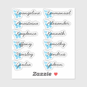 Cute Pastel Blue Butterflies Guest List 12 Names 