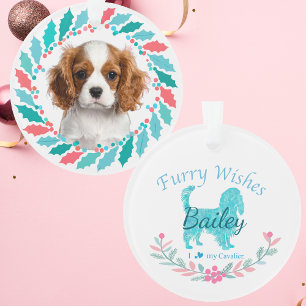 Cute Pastel Blue Cavalier   Custom Christmas Ornament
