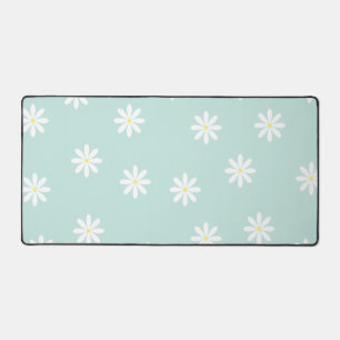 Cute Pastel Blue Daisy Flowers Aesthetic Desk Mat