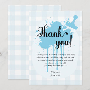 Cute Pastel Blue Gingham Baby Shower Thank You Card