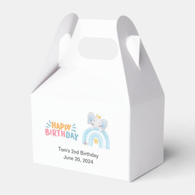 Cute pastel blue happy birthday elephant favour bo favor box (Front Side)