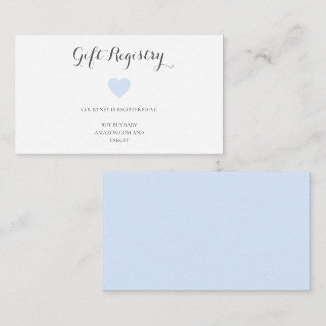 Cute Pastel Blue Heart Boy Gift Registry Enclosure Card (Front/Back)