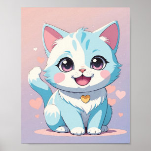 Cute Pastel Blue Kitten - Adorable Nursery Poster
