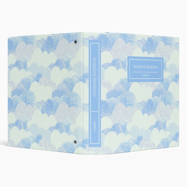 Cute Pastel Blue Rain Clouds Personalized Name Binder (Background)
