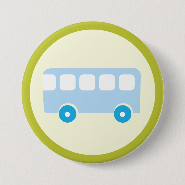 Cute Pastel Blue School Bus Icon 3 Inch Round Button (Front)