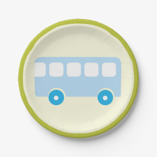 Cute Pastel Blue School Bus Icon Paper Plate
