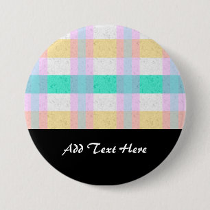 Cute Pastel Blue Yellow Teal Plaid Pattern 3 Inch Round Button