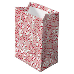 Cute Pastel Blush Pink Red Hearts Art Pattern Medium Gift Bag