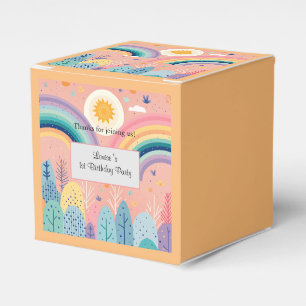 Cute Pastel Boho Rainbow & Sun Above Forest Favor Box