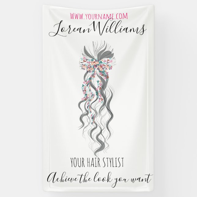 Cute Pastel Bride Wavy Hairstyle Hair Salon Floral Banner (Vertical)