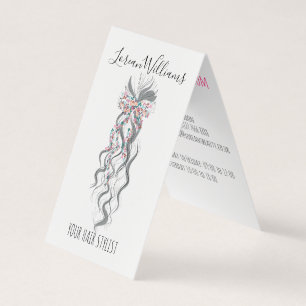 Cute Pastel Bride Wavy Hairstyle Hair Salon Floral Business Card