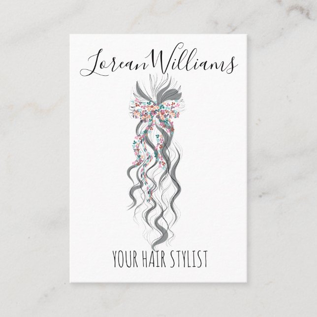 Cute Pastel Bride Wavy Hairstyle Hair Salon Floral Business Card (Front)