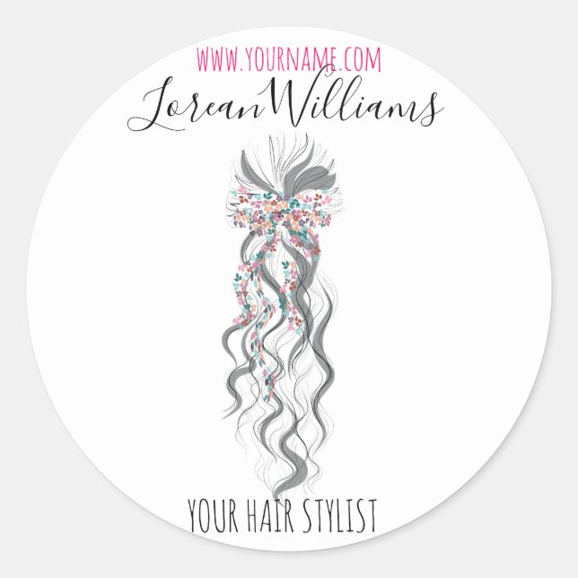 Cute Pastel Bride Wavy Hairstyle Hair Salon Floral Classic Round Sticker (Front)