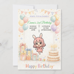 Cute Pastel Bunny Birthday Invitation