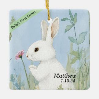 Cute Pastel Bunny Easter Ceramic Ornament