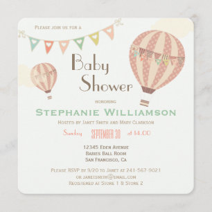 Cute Pastel Bunting & Hot Air Balloons Baby Shower Invitation