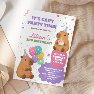 Cute Pastel Capybara Kids Birthday Invitation
