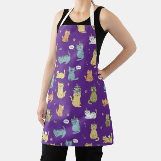 Cute Pastel  Cat Pattern Apron Gift For Cat Lovers