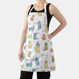Cute Pastel  Cat Pattern Apron Gift For Cat Lovers