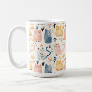 Cute pastel cat pattern coffee mug