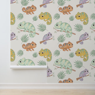 Cute Pastel Chameleon Pattern - Hand-Drawn Reptile Wallpaper
