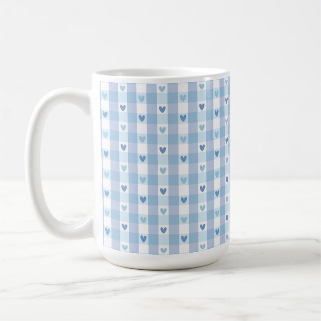 Cute Pastel Chequered Love Design Coffee Mug (Left)