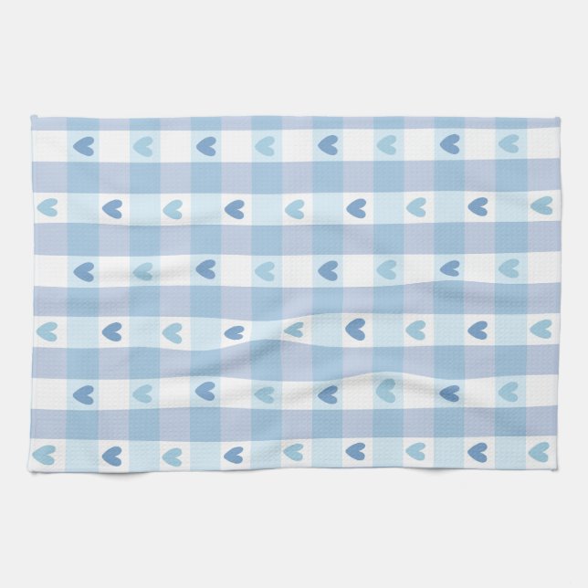 Cute Pastel Chequered Love Design Kitchen Towel (Horizontal)