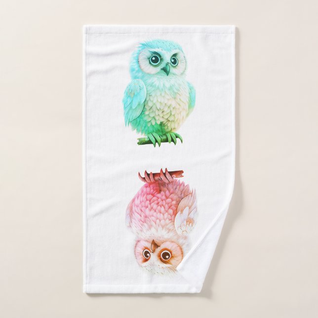 Cute Pastel Chouette à cartons rose et bleu (Serviette à main)