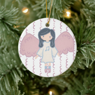 Cute Pastel Christmas Angel Custom Year Ceramic Ornament