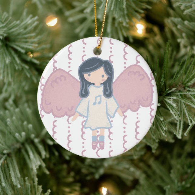 Cute Pastel Christmas Angel Custom Year Ceramic Ornament (Tree)