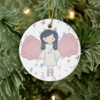 Cute Pastel Christmas Angel Custom Year Ceramic Ornament