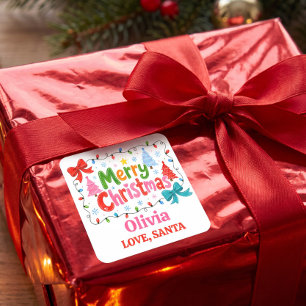 Cute Pastel Christmas Bow and Lights Santa Holiday Square Sticker