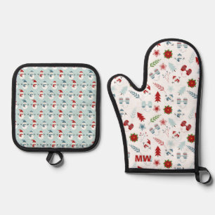 Cute Pastel Christmas Oven Mitt & Pot Holder Set