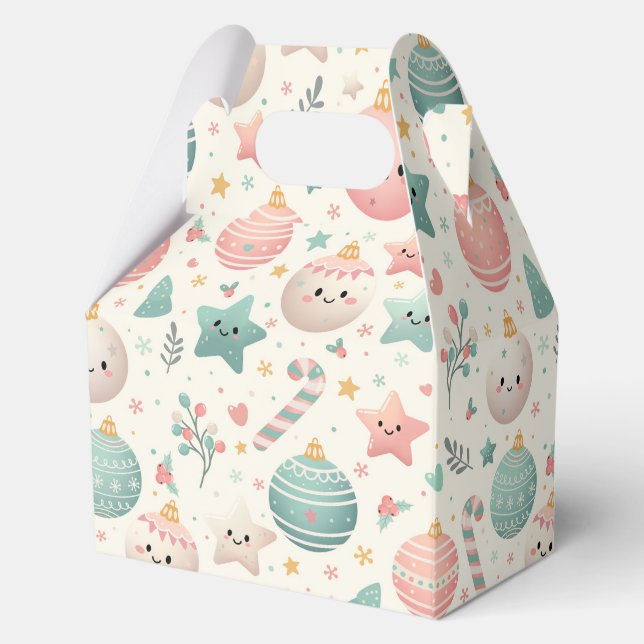 Cute Pastel Christmas Pattern Ornaments and Stars Favor Box (Front)