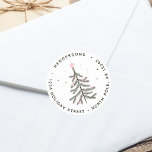 Cute Pastel Christmas Tree Return Address  Classic Round Sticker<br><div class="desc">This round sticker features a cute Christmas tree with a pink star,  pastel round ornaments,  snow,  and a return address. For more advanced customization of this design,  please click the "customize further" link.</div>