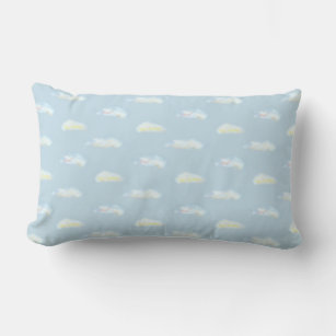 Cute Pastel Clouds on Light Blue Lumbar Pillow